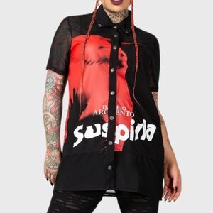 MEGA RARE KILLSTAR SUSPIRIA BUTTON DOWN SHEER MESH LONG SHORT SLEEVE TOP~SM
